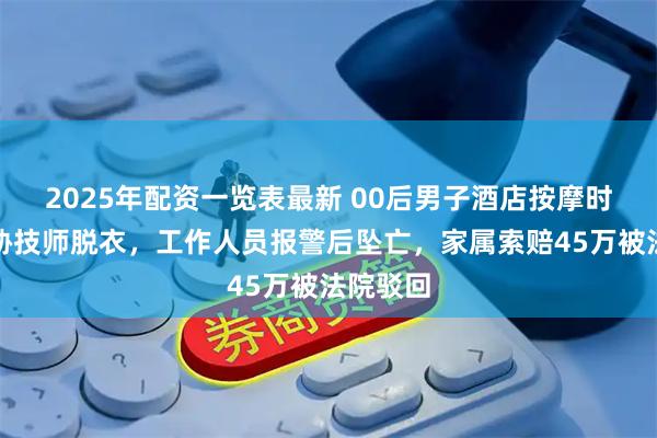 2025年配资一览表最新 00后男子酒店按摩时持刀威胁技师脱衣，工作人员报警后坠亡，家属索赔45万被法院驳回